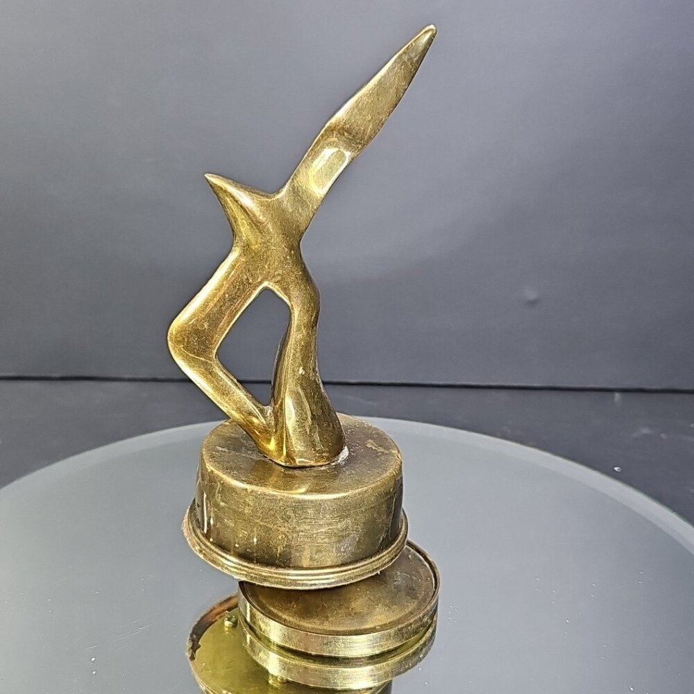 Vintage Solid Brass Seagull Wind Up Music Box Figurine on Pedestal 